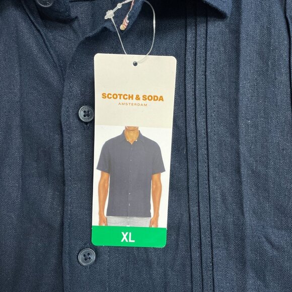 Scotch & Soda Men's XL Navy Blue Linen Blend Short Sleeve Button Up Shirt N0863 - Picture 7 of 9